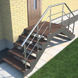 Маршевая металиичсекая лестница входная группа двухсторонняя с алюминевыми перилами